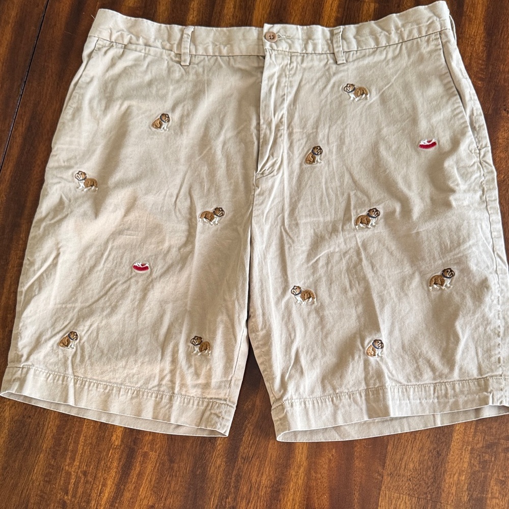 Men's Polo Ralph Lauren Tan Embroidered Shorts with Bulldogs 38